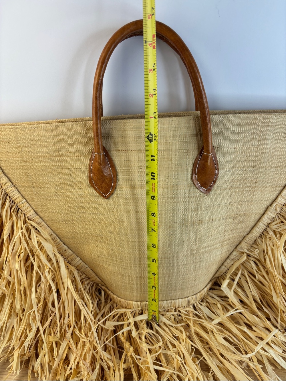 Large Straw Fringe Tote Bag with Leather Handles - Natural NWT - Picture 8 of 9